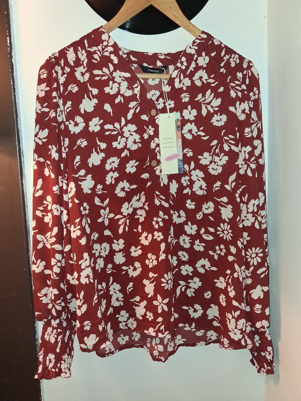 BRAX Rust Floral V-Neck Long Sleeve Blouse